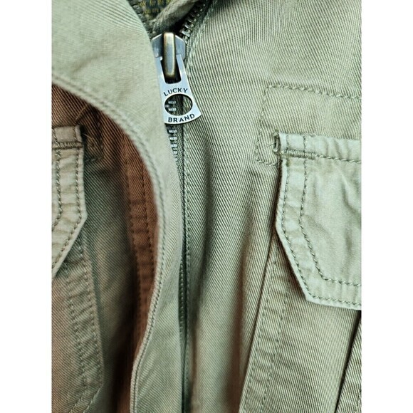 Lucky Brand Womens/Mens Military Field Jacket Hood Full Zip Olive Green Y2K - Picture 4 of 9